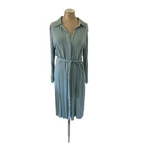 ONeill Womens Blue Green Crinkle Viscose Long Sleeve Midi Shirt Dress Size S